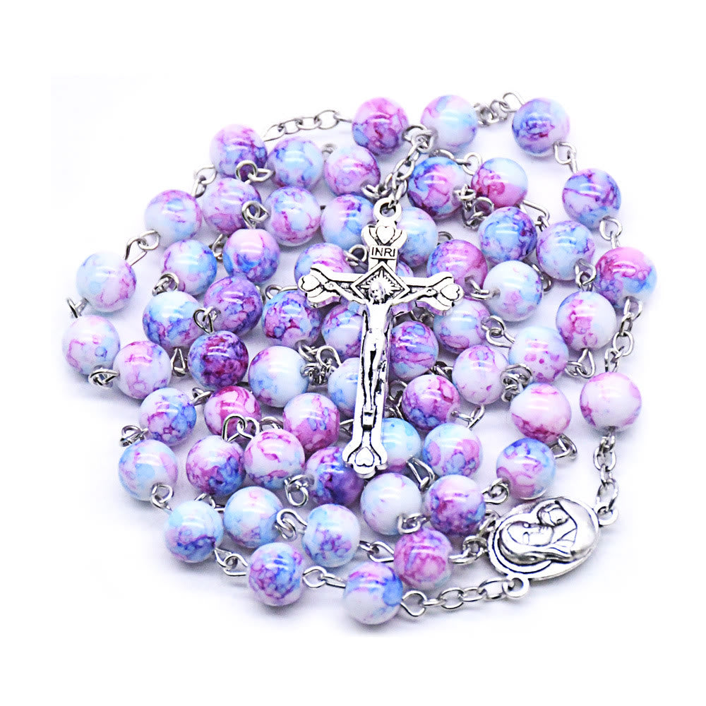 Christianartworkshop Rosenkranz mit Madonna und Kind und Kruzifix, rund, 6 mm, violett, aus Glaslegierung - image 3