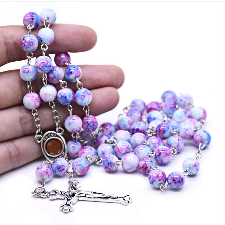 Christianartworkshop Rosenkranz mit Madonna und Kind und Kruzifix, rund, 6 mm, violett, aus Glaslegierung - image 5