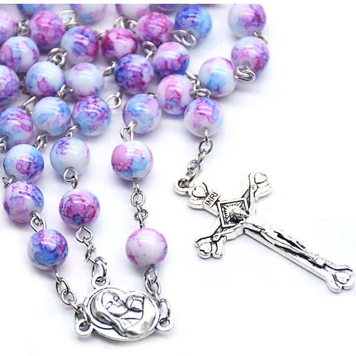 Christianartworkshop Rosenkranz mit Madonna und Kind und Kruzifix, rund, 6 mm, violett, aus Glaslegierung - image 4