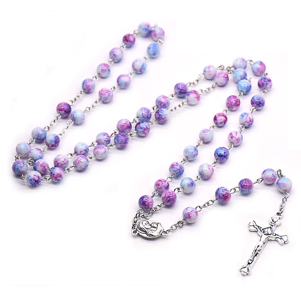 Christianartworkshop Rosenkranz mit Madonna und Kind und Kruzifix, rund, 6 mm, violett, aus Glaslegierung - Lila - image 1