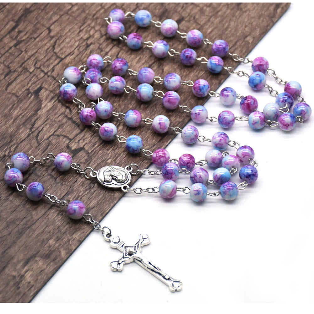Christianartworkshop Rosenkranz mit Madonna und Kind und Kruzifix, rund, 6 mm, violett, aus Glaslegierung - image 2