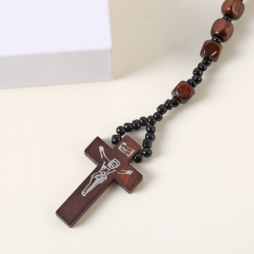 Christianartworkshop Kruzifix aus 8 mm quadratischem, mehrfarbigem Rosenkranz aus Holz und Nylonschnur (3 Farben) - image 10