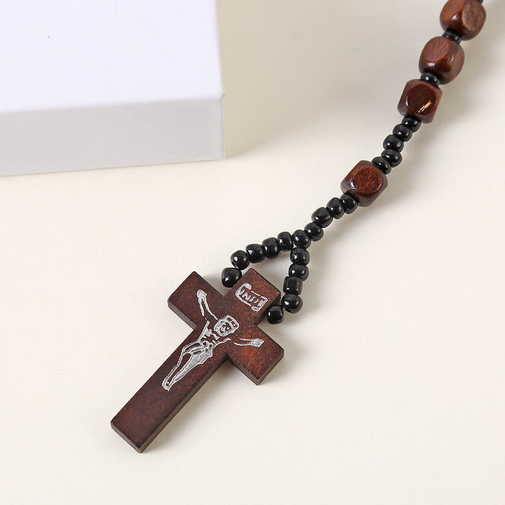 Christianartworkshop Kruzifix aus 8 mm quadratischem, mehrfarbigem Rosenkranz aus Holz und Nylonschnur (3 Farben) - image 10