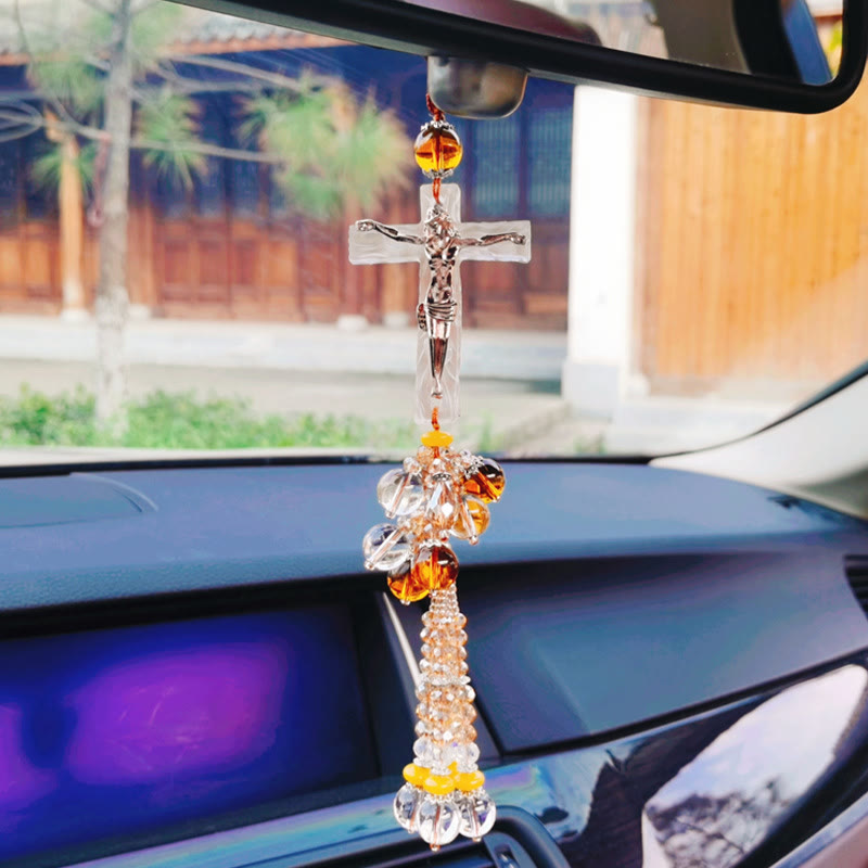 Christianartworkshop Autoanhänger im modernen Stil, handgefertigt, Kruzifix, Kristallquasten, Auto-Ornamente zum Aufhängen  - image 5