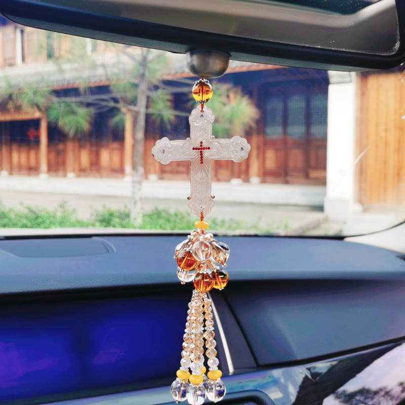 Christianartworkshop Autoanhänger im modernen Stil, handgefertigt, Kruzifix, Kristallquasten, Auto-Ornamente zum Aufhängen  - image 5