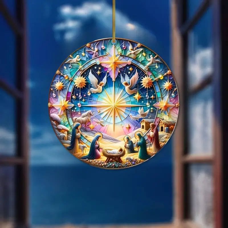 Christianartworkshop Buntglas-Stile, bunte Krippen-Hängeornamente, C - Weihnachtskrippe - image 0
