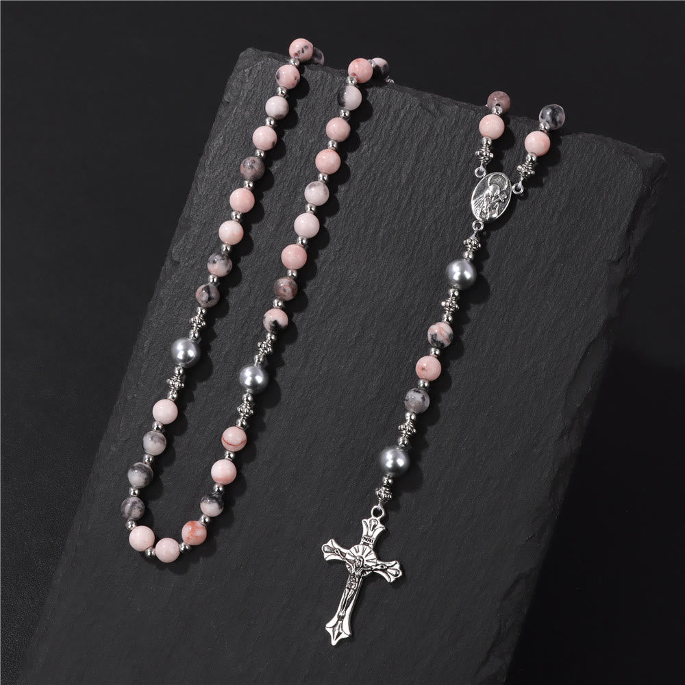 Rosenkranz mit Marienmedaille aus Naturstein und Perle von Christianartworkshop - image 7