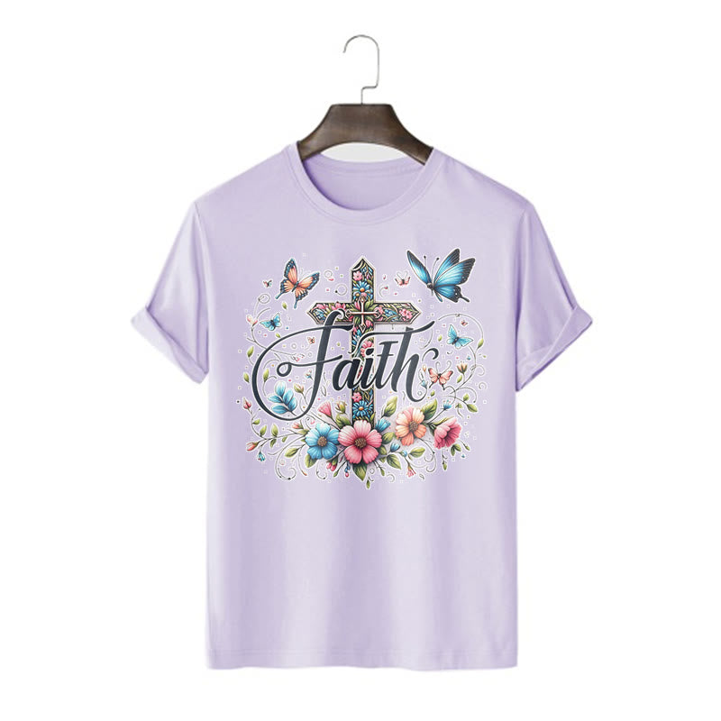 Christianartworkshop T-Shirt im Bohemian-Stil mit Blumen und Kreuz, kurzärmlig, gewaschen - Lila - 2XL - image 16