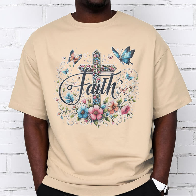 Christianartworkshop T-Shirt im Bohemian-Stil mit Blumen und Kreuz, kurzärmlig, gewaschen - image 11