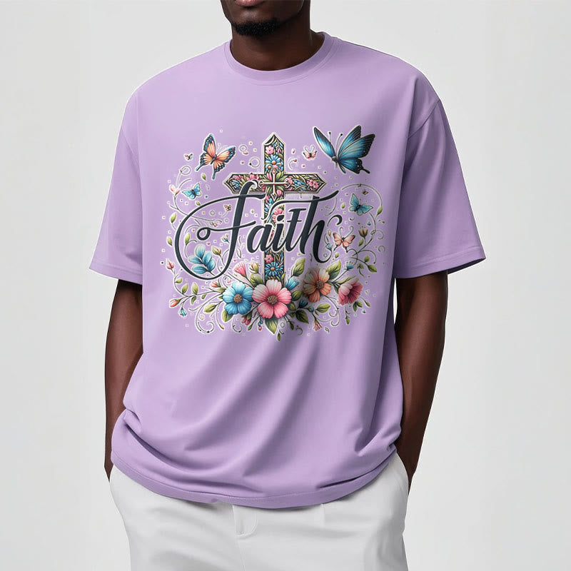 Christianartworkshop Kurzarm-T-Shirt im Bohemian-Stil mit Blumen- und Kreuzmotiv - image 16