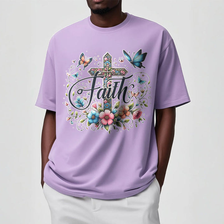 Christianartworkshop Kurzarm-T-Shirt im Bohemian-Stil mit Blumen- und Kreuzmotiv - image 16
