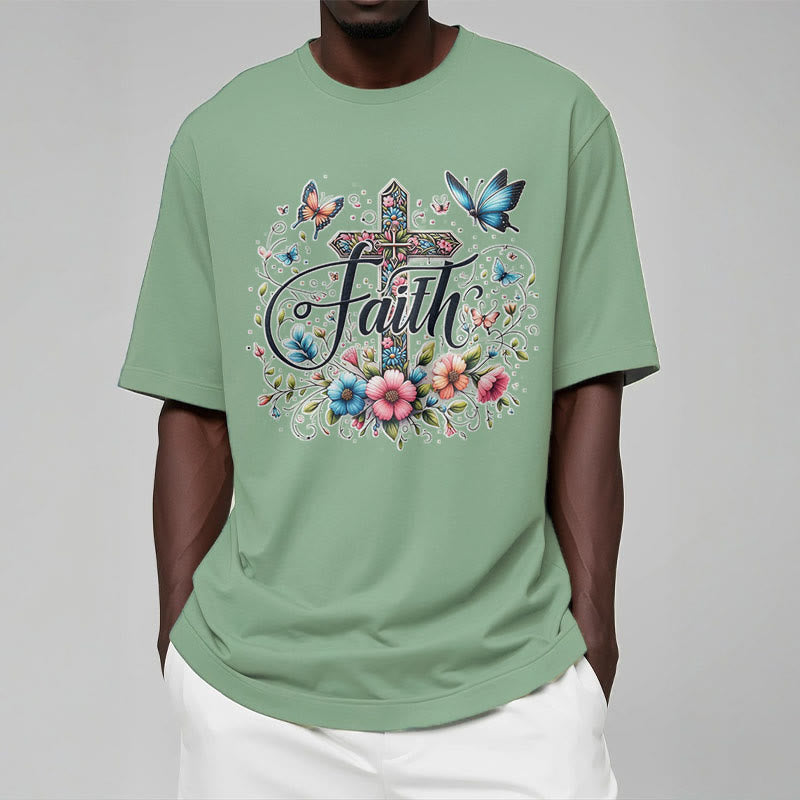 Christianartworkshop Kurzarm-T-Shirt im Bohemian-Stil mit Blumen- und Kreuzmotiv - image 14