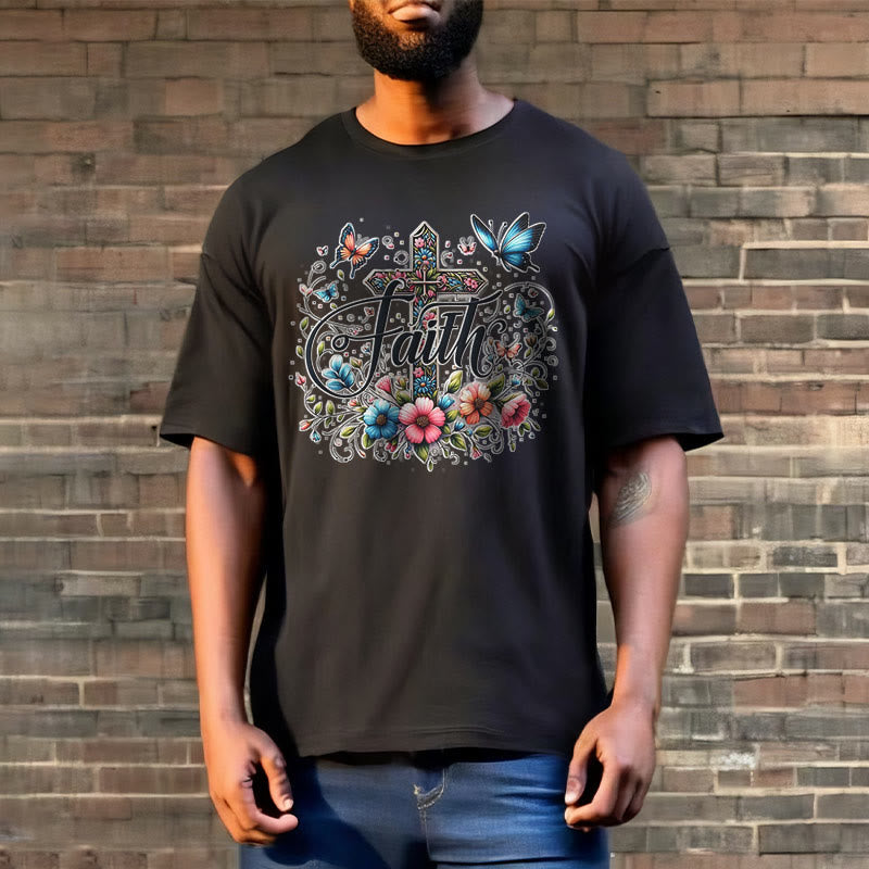 Christianartworkshop T-Shirt im Bohemian-Stil mit Blumen und Kreuz, kurzärmlig, gewaschen - image 7