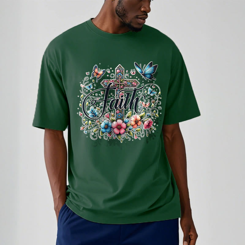 Christianartworkshop Kurzarm-T-Shirt im Bohemian-Stil mit Blumen- und Kreuzmotiv - image 12
