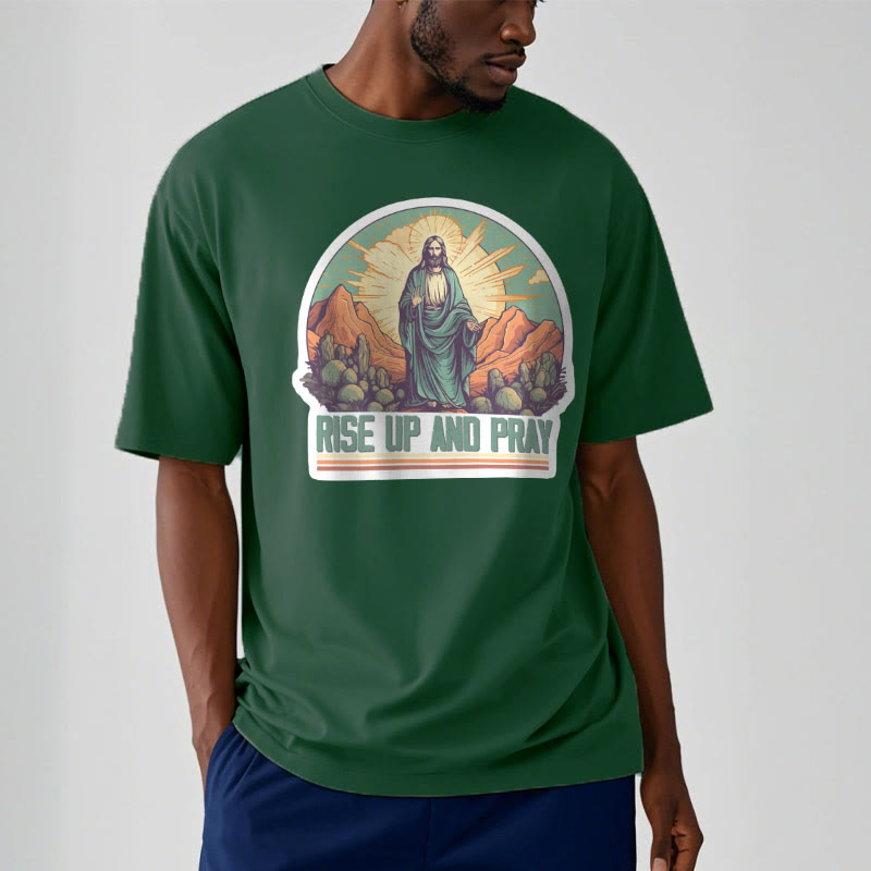Christianartworkshop Klassisches, kurzärmliges T-Shirt mit Aufschrift „Rise Up and Pray“, gewaschen - image 11