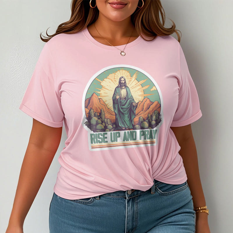 Christianartworkshop Klassisches, kurzärmliges T-Shirt mit Aufschrift „Rise Up and Pray“, gewaschen - image 15