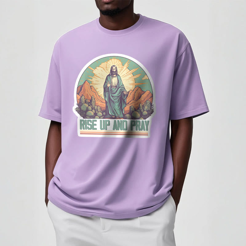 Christianartworkshop Klassisches, kurzärmliges T-Shirt mit Aufschrift „Rise Up and Pray“, gewaschen - image 17