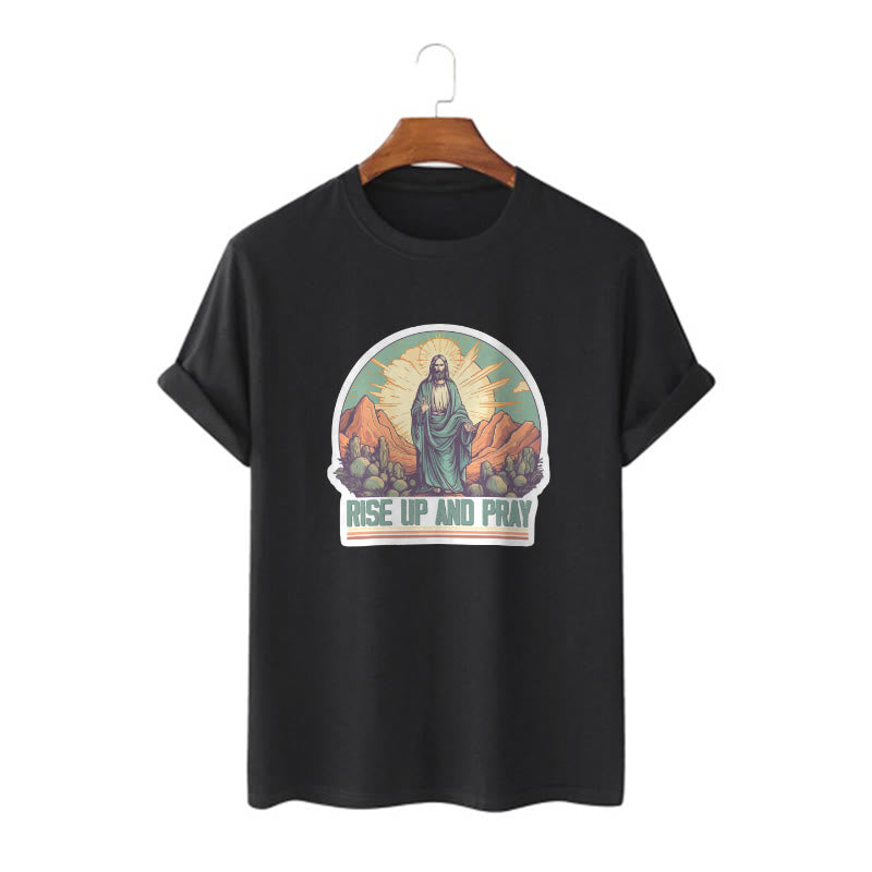 Christianartworkshop Klassisches, kurzärmliges T-Shirt mit Aufschrift „Rise Up and Pray“, gewaschen - Schwarz - 2XL - image 4