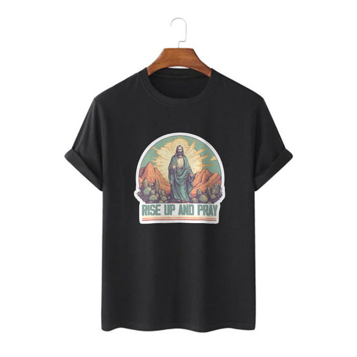 Christianartworkshop Klassisches, kurzärmliges T-Shirt mit Aufschrift „Rise Up and Pray“, gewaschen - Schwarz - 2XL - image 4