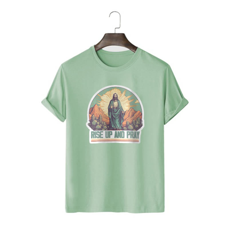 Christianartworkshop Klassisches, kurzärmliges T-Shirt mit Aufschrift „Rise Up and Pray“, gewaschen - Hellgrün - 2XL - image 12