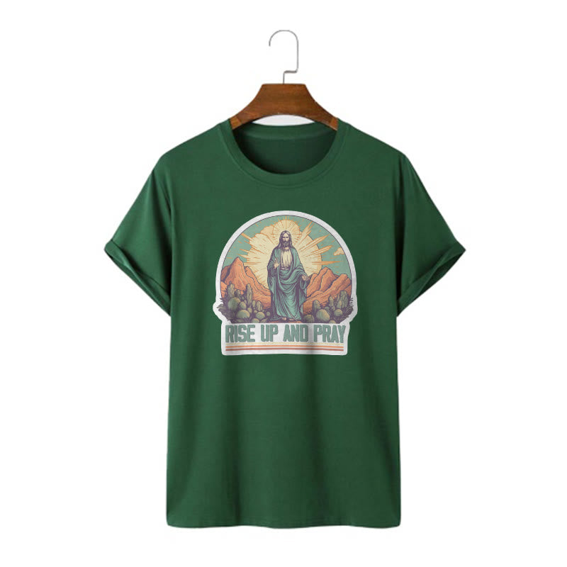 Christianartworkshop Klassisches, kurzärmliges T-Shirt mit Aufschrift „Rise Up and Pray“, gewaschen - Dunkelgrün - 2XL - image 10
