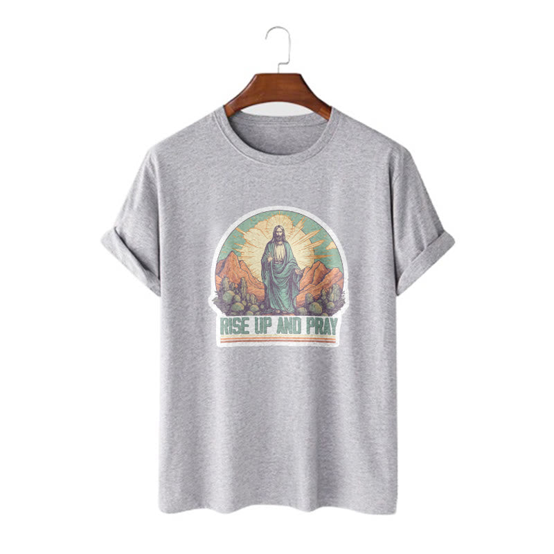 Christianartworkshop Klassisches, kurzärmliges T-Shirt mit Aufschrift „Rise Up and Pray“, gewaschen - Grau - 2XL - image 19