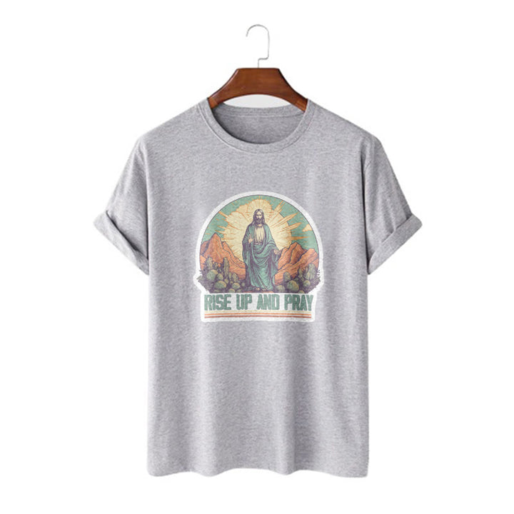 Christianartworkshop Klassisches, kurzärmliges T-Shirt mit Aufschrift „Rise Up and Pray“, gewaschen - Grau - 2XL - image 19