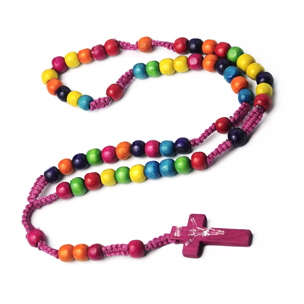 Christianartworkshop Rosenkranz aus rundem Kruzifix aus Holz mit Nylonschnur, 8 mm, mehrfarbig - image 2