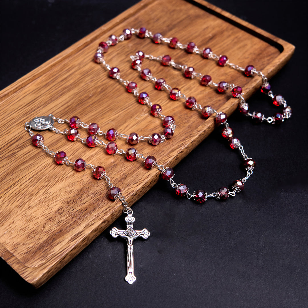 Christianartworkshop Rosenkranz mit Madonna und Kind und Kruzifix aus 6 mm Polyeder, mehrfarbige Kristalllegierung - Rot - image 1