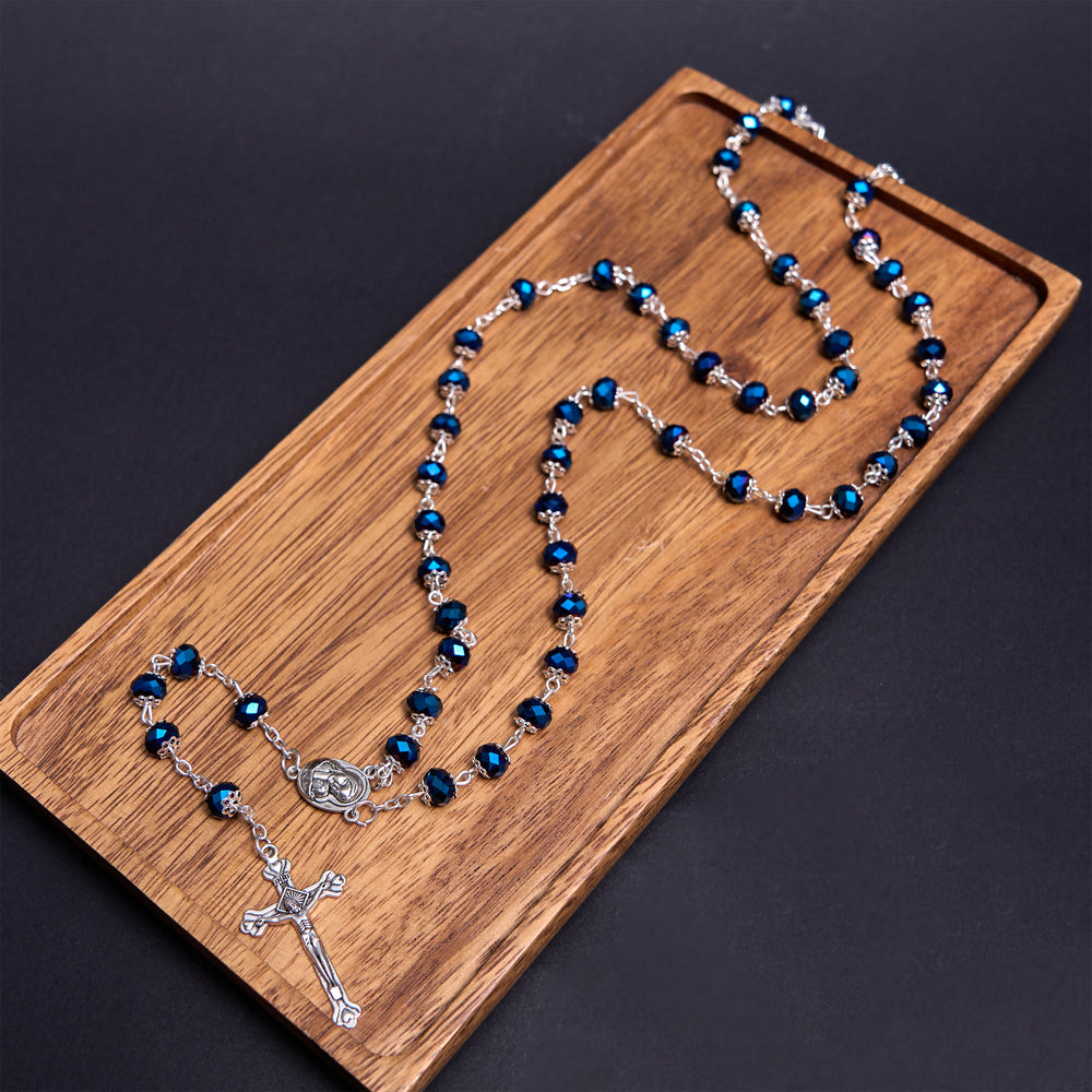 Christianartworkshop Rosenkranz mit Madonna und Kind und Kruzifix aus 6 mm Polyeder, mehrfarbige Kristalllegierung - Blau - image 2