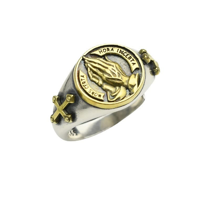Christianartworkshop Titanring im klassischen Stil mit betenden Händen - image 2