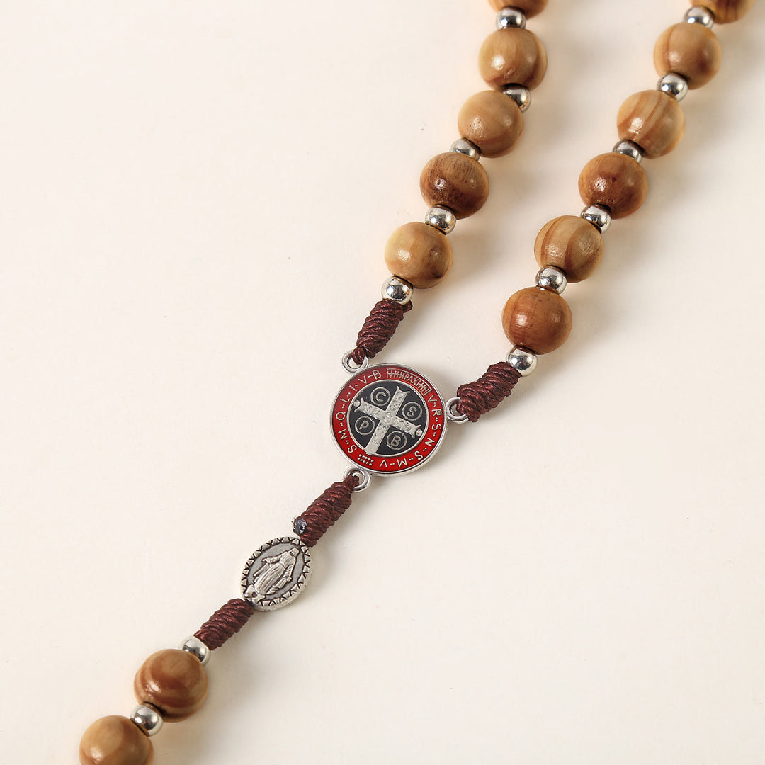 Christianartworkshop Wundertätige Medaille & St. Benedikt Medaille & Kruzifix aus 10 mm rundem Rosenkranz aus braunem Holz und Nylonschnur - image 6