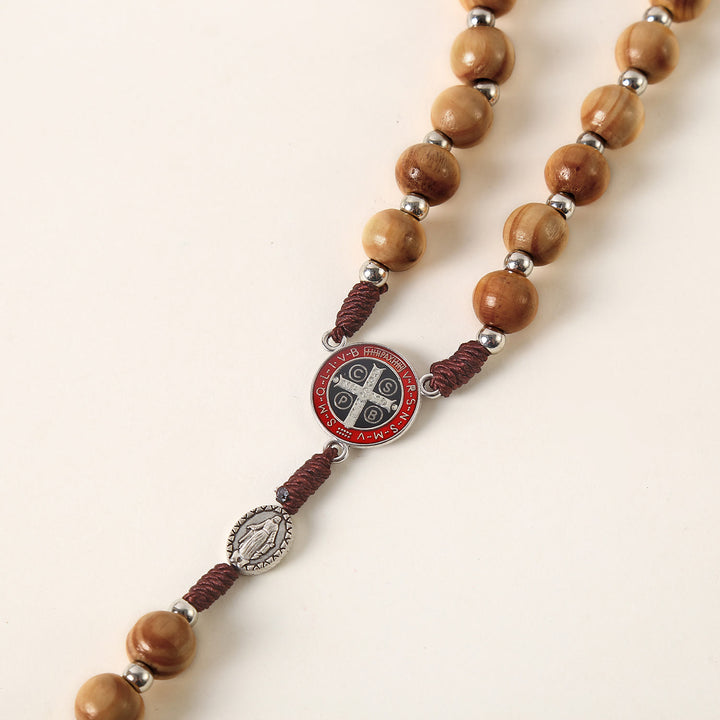 Christianartworkshop Wundertätige Medaille & St. Benedikt Medaille & Kruzifix aus 10 mm rundem Rosenkranz aus braunem Holz und Nylonschnur - image 6