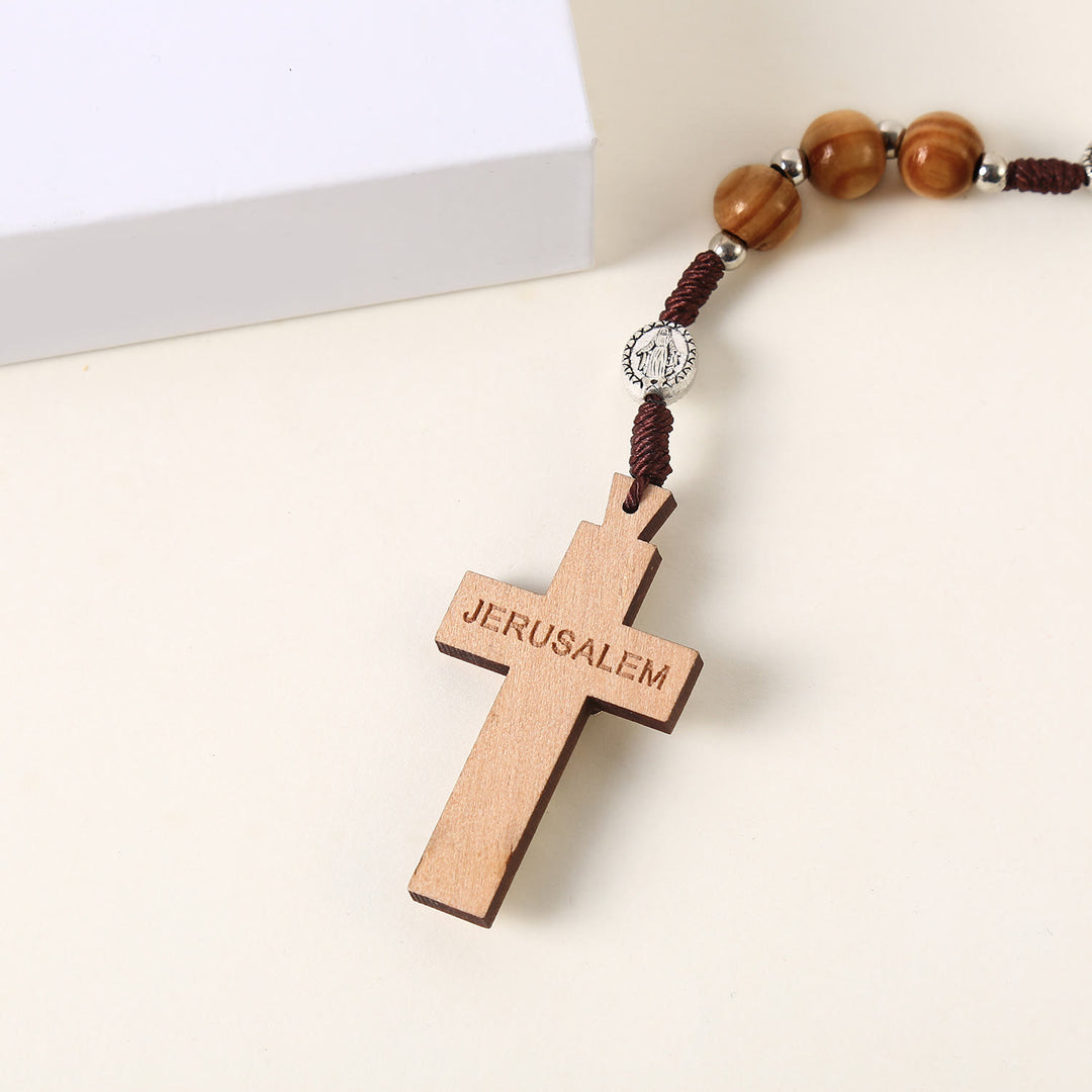 Christianartworkshop Wundertätige Medaille & St. Benedikt Medaille & Kruzifix aus 10 mm rundem Rosenkranz aus braunem Holz und Nylonschnur - image 5