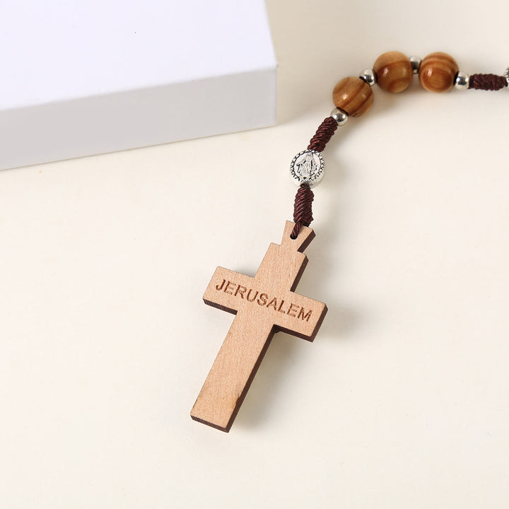 Christianartworkshop Wundertätige Medaille & St. Benedikt Medaille & Kruzifix aus 10 mm rundem Rosenkranz aus braunem Holz und Nylonschnur - image 5