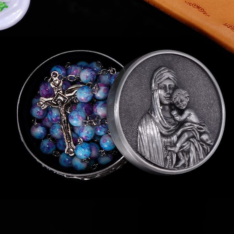Christianartworkshop Rosenkranz mit Madonna und Kind und Kruzifix, rund, 8 mm, mehrfarbig, Kette aus Acryllegierung - Blau-Violett-Ton - image 1