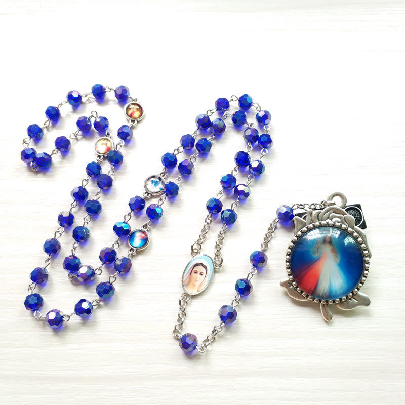 Christianartworkshop Rosenkranz „Unsere Liebe Frau von Fátima und das Heilige Herz Jesu“ aus 6 mm Polyeder, blaue Kristalllegierung - image 4