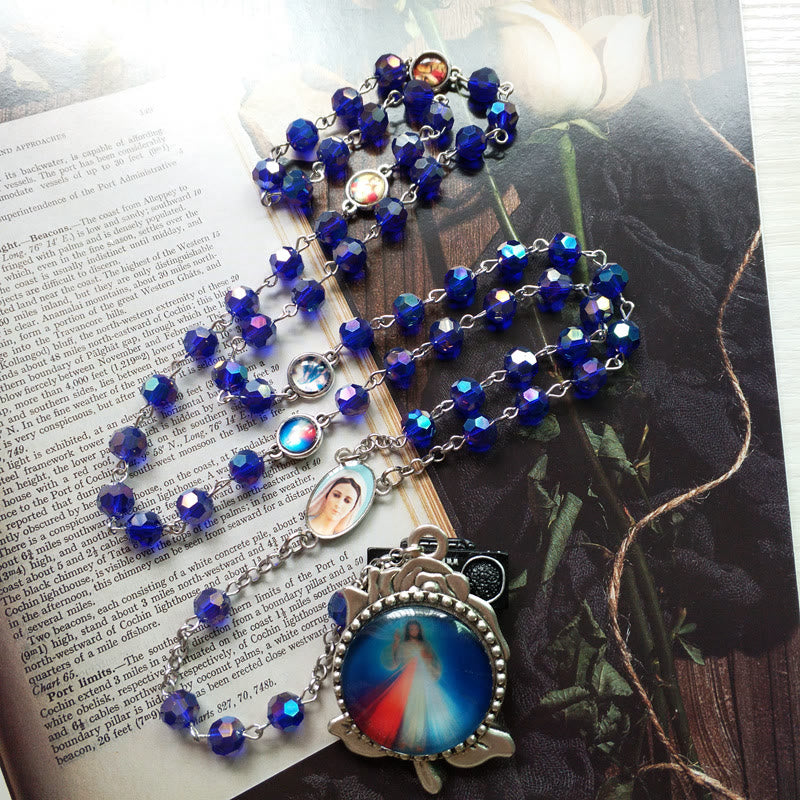 Christianartworkshop Rosenkranz „Unsere Liebe Frau von Fátima und das Heilige Herz Jesu“ aus 6 mm Polyeder, blaue Kristalllegierung - image 5