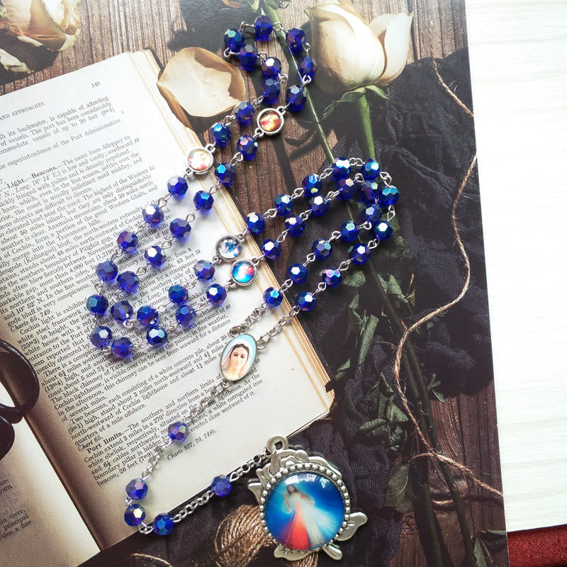 Christianartworkshop Rosenkranz „Unsere Liebe Frau von Fátima und das Heilige Herz Jesu“ aus 6 mm Polyeder, blaue Kristalllegierung - image 2