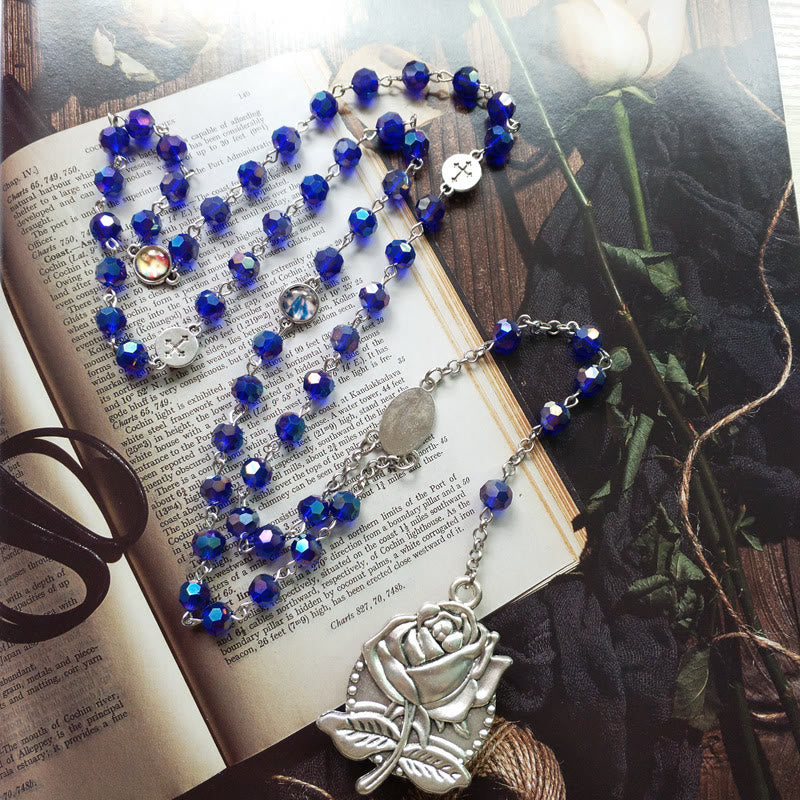 Christianartworkshop Rosenkranz „Unsere Liebe Frau von Fátima und das Heilige Herz Jesu“ aus 6 mm Polyeder, blaue Kristalllegierung - image 3