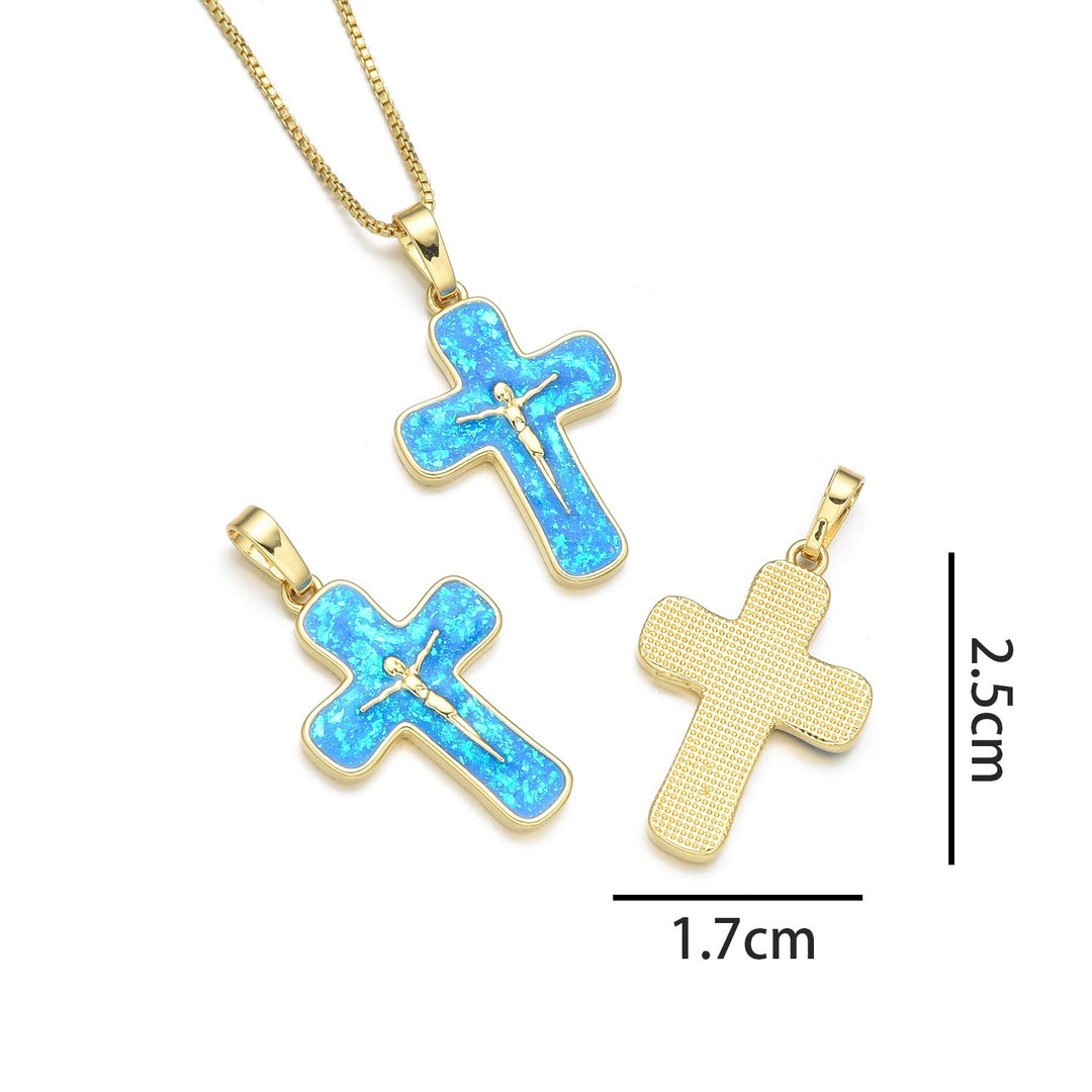 Christianartworkshop Halskette mit Anhänger im minimalistischen Stil mit Kreuzigungsmotiv aus Kupfer - Pfauenblau B - image 6
