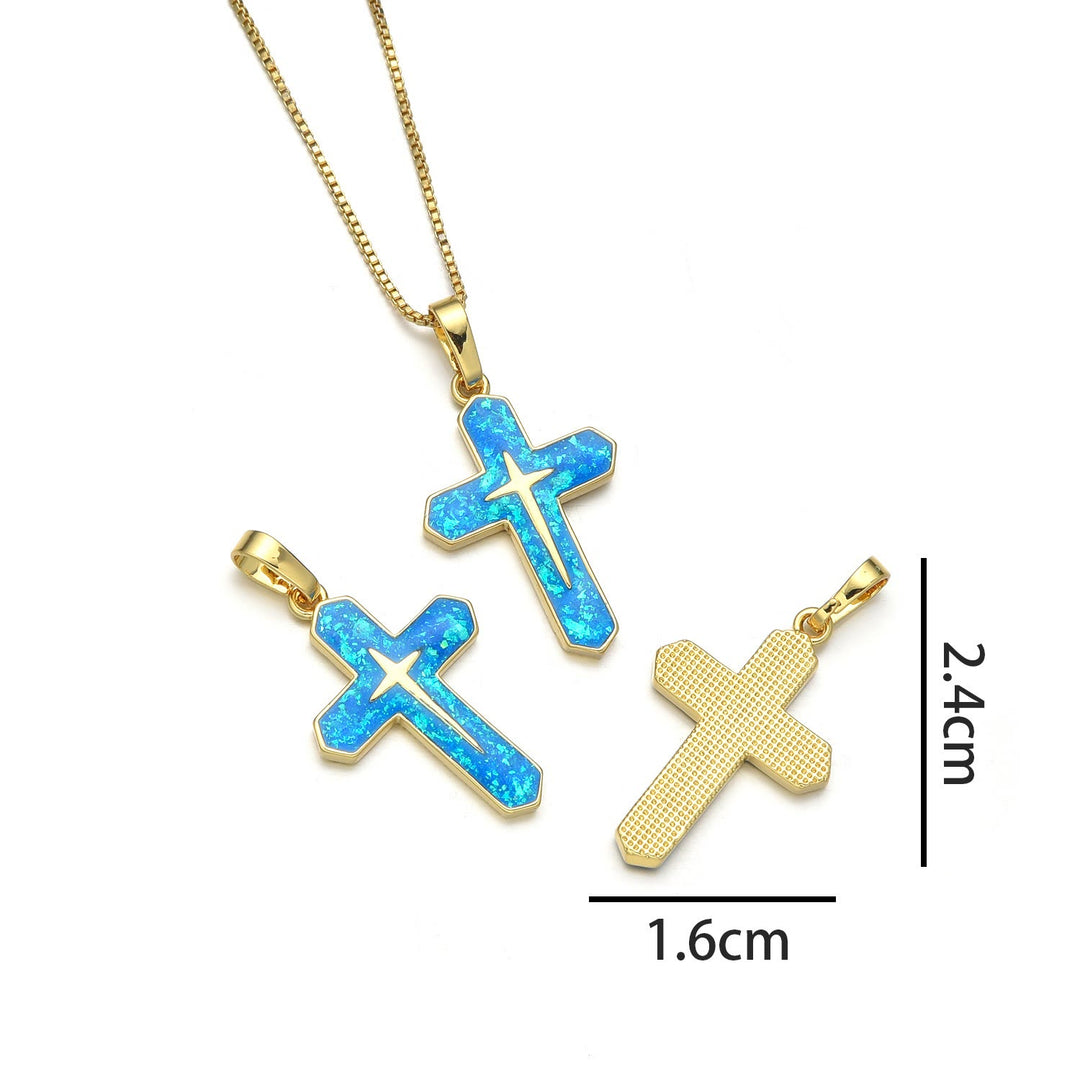 Christianartworkshop Halskette mit Anhänger im minimalistischen Stil mit Kreuzigungsmotiv aus Kupfer - Pfauenblau A - image 2
