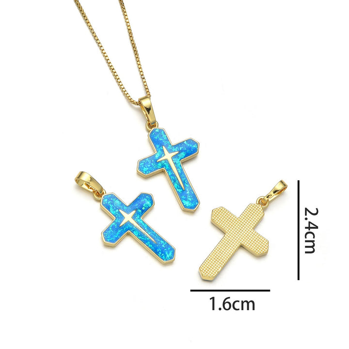Christianartworkshop Halskette mit Anhänger im minimalistischen Stil mit Kreuzigungsmotiv aus Kupfer - Pfauenblau A - image 2