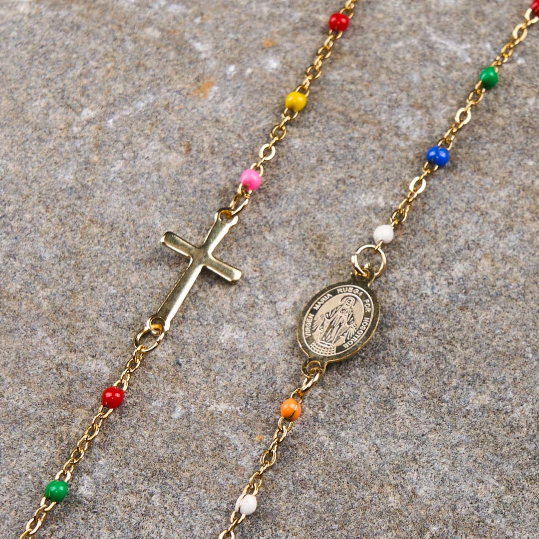 Christianartworkshop Halskette im frischen, eleganten Stil, farbenfrohe Schlüsselbeinkette mit Kreuz und 5 Medaillenoptionen - Wundertätige Medaille - image 9