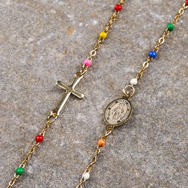 Christianartworkshop Halskette im frischen, eleganten Stil, farbenfrohe Schlüsselbeinkette mit Kreuz und 5 Medaillenoptionen - Wundertätige Medaille - image 9