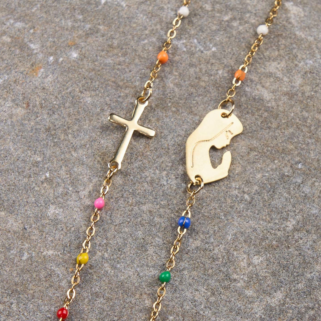 Christianartworkshop Halskette im frischen, eleganten Stil, farbenfrohe Schlüsselbeinkette mit Kreuz und 5 Medaillenoptionen - Betende Mutter - image 8