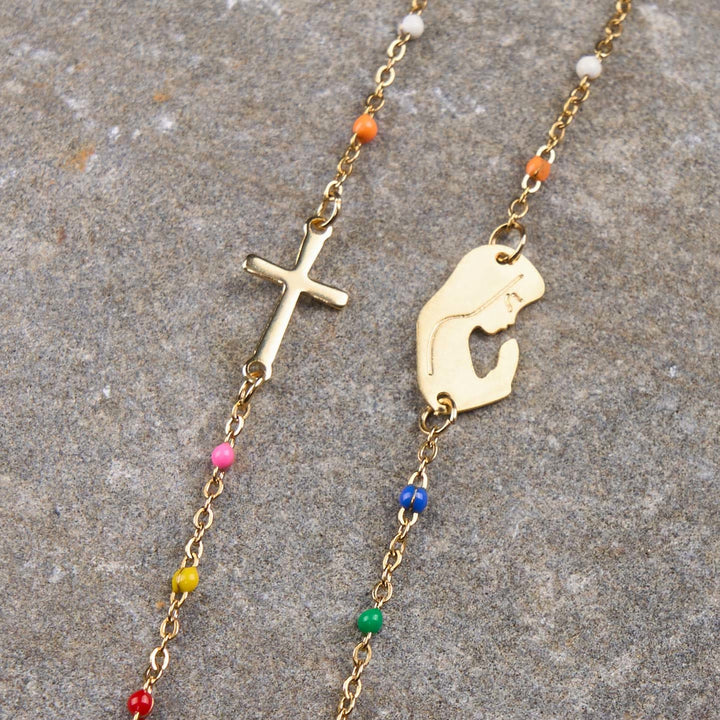 Christianartworkshop Halskette im frischen, eleganten Stil, farbenfrohe Schlüsselbeinkette mit Kreuz und 5 Medaillenoptionen - Betende Mutter - image 8