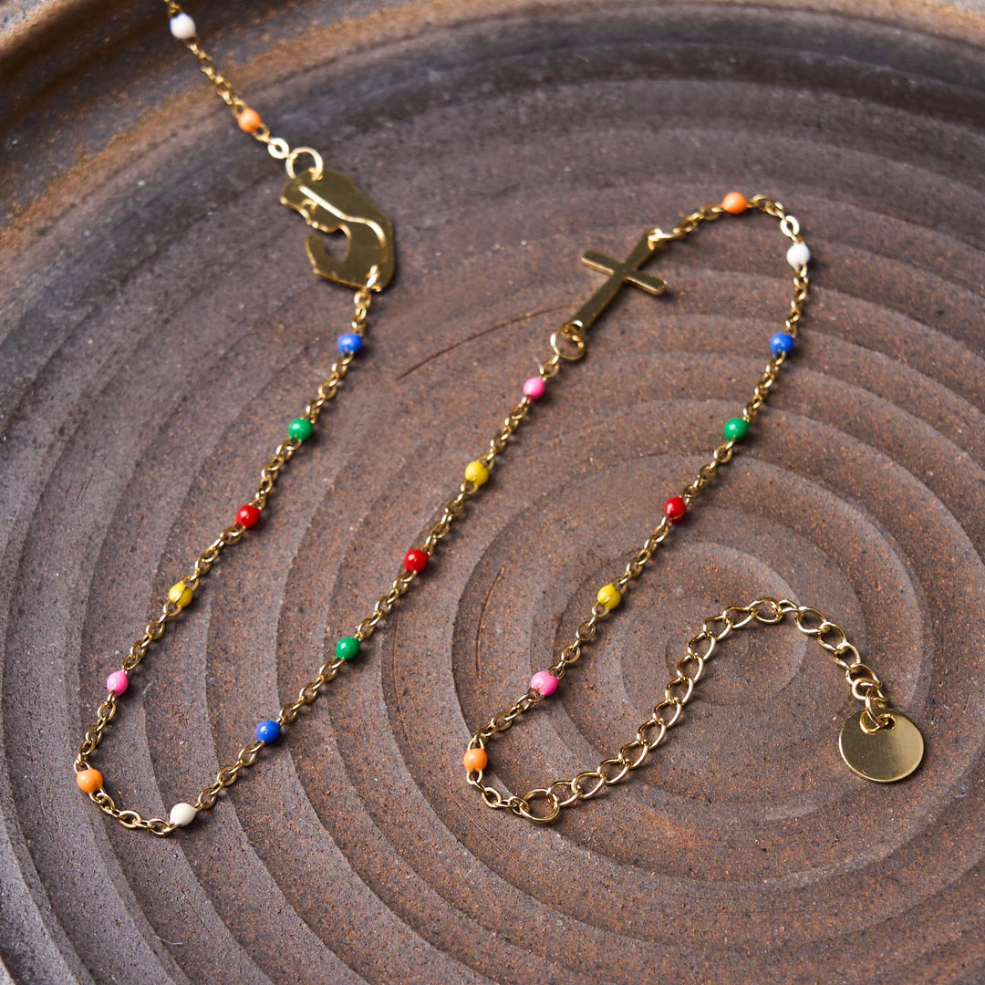 Christianartworkshop Halskette im frischen, eleganten Stil, farbenfrohe Schlüsselbeinkette mit Kreuz und 5 Medaillenoptionen - image 4