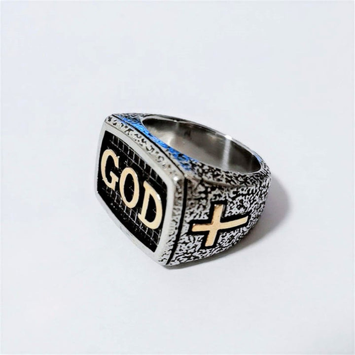 Christianartworkshop Retro-Ring im schweren Stil mit dem Muster „GOD Divine Devotion“ aus Legierung (3 Farben) - Silber-Gold - US13 - image 4