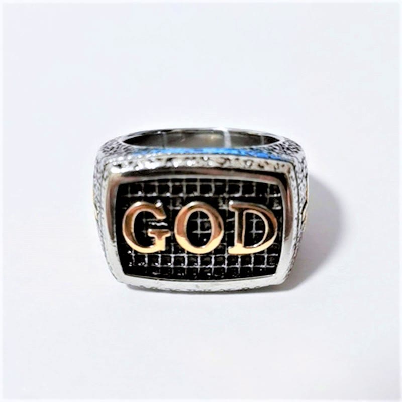 Christianartworkshop Retro Heavy Style GOD Divine Devotion Pattern Alloy Ring (3 Farben) - image 4